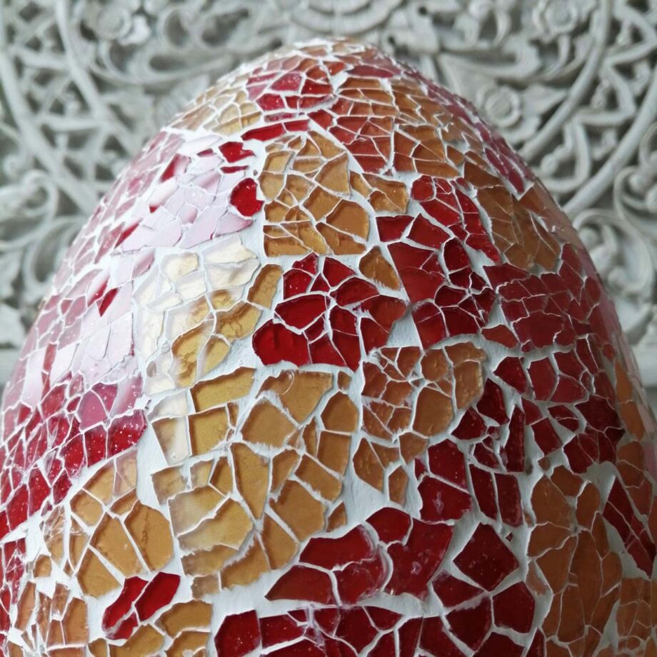 lampada uovo crack etnica arredo rosso oro vetro resina (3)